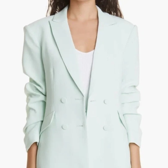 Unworn Cinq A Sept Kris Ruched Sleeve Double Breasted Blazer in Celadon - Picture 2 of 7